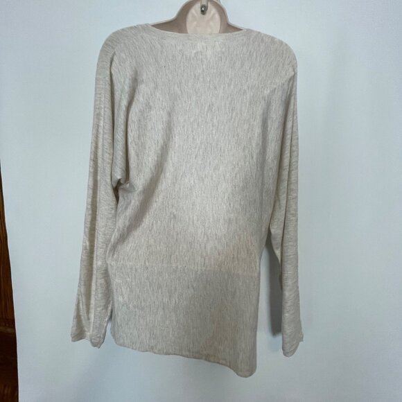 Open Edit Beige Oatmeal Light Heather V-Neck Sweater Womens M Sheer - Picture 6 of 7